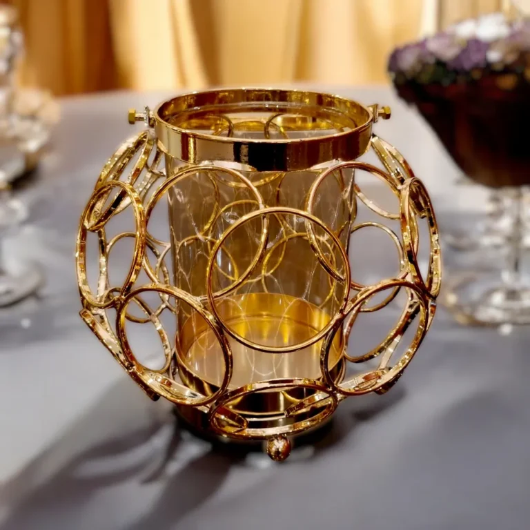Golden Polished Metal Candle Stand with Handle and Glass Holder