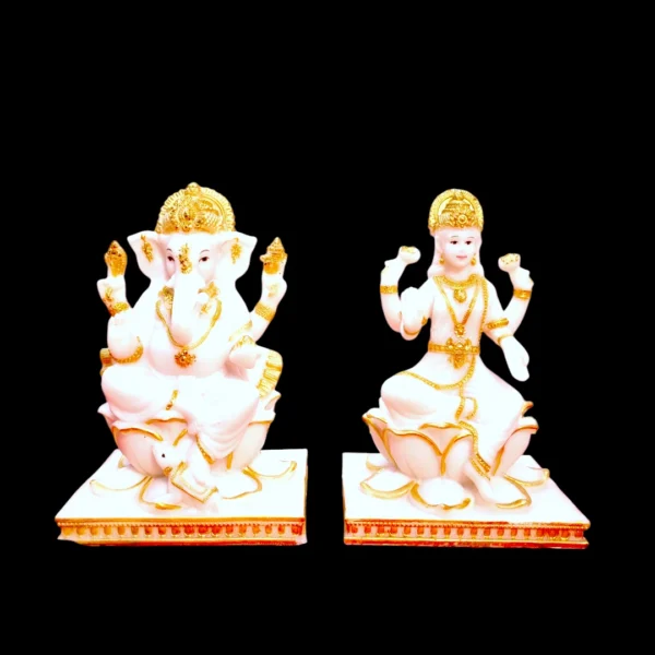 Luxmi and Ganesha Idols Made Of White Marble Dust 1