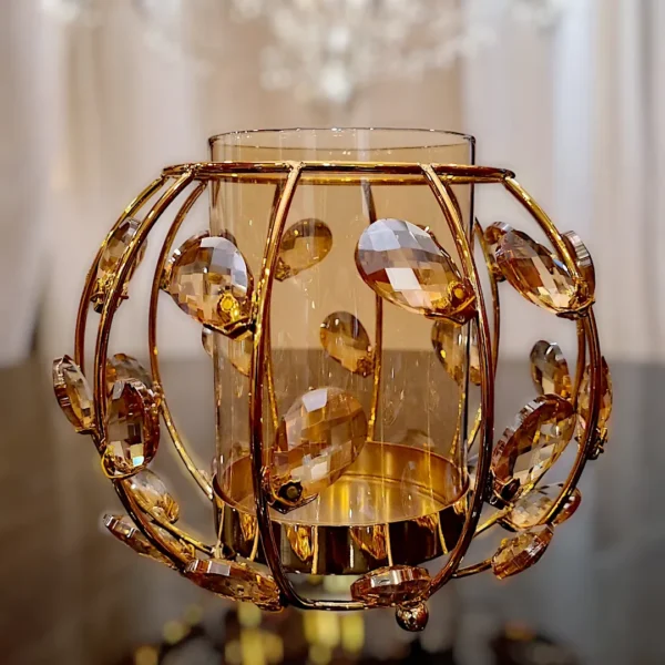 Golden Polished Metal Candle Stand with Handle and Glass Holder_1