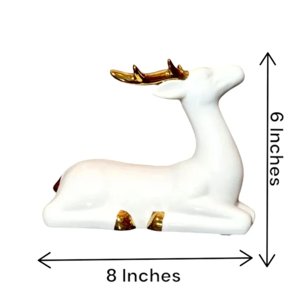 White Sitting Deer Figurine With Golden Horns_2