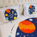 Space-themed kids bedsheet with Lightyear print, king size with 2 pillow covers
