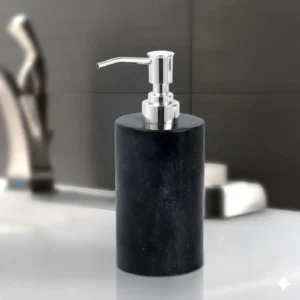 Minimalist Black Marble Soap Dispenser with Silver Pump - Handmade